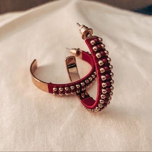 Maroon + Gold Beaded Hoop Earring